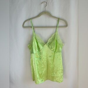 Vintage Delicates Brand Neon Green Lace Trim Cami